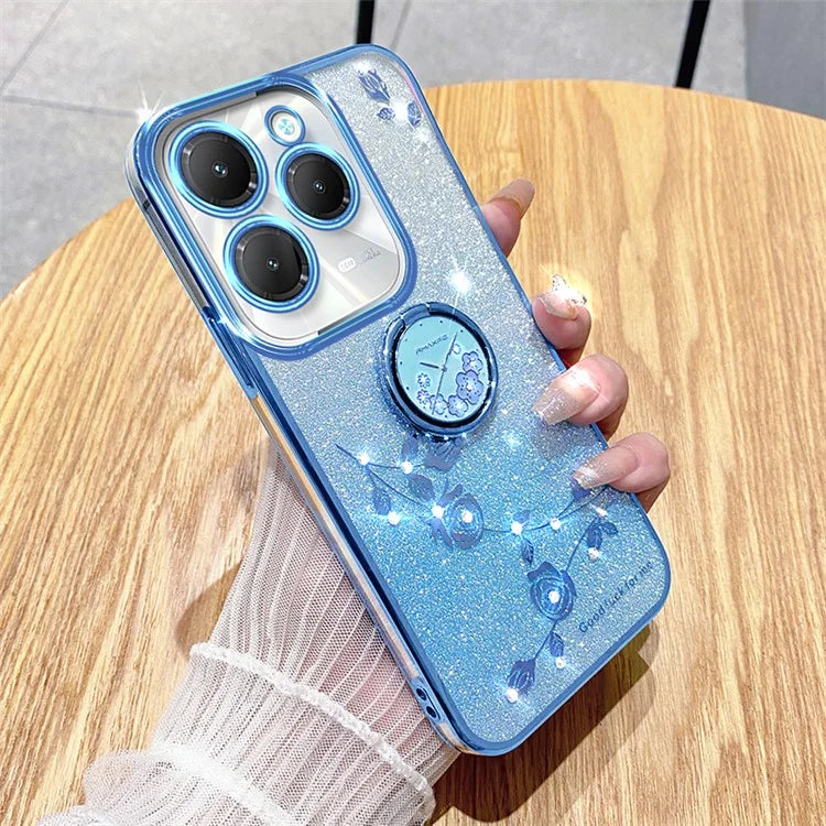 KADEM For Transsion Infinix Hot 40 / 40 Pro Phone Case Rhinestone Flower TPU Kickstand Cover