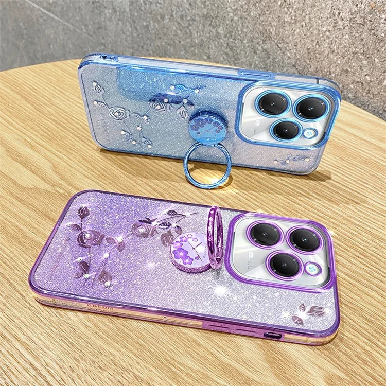 KADEM For Transsion Infinix Hot 40 / 40 Pro Phone Case Rhinestone Flower TPU Kickstand Cover