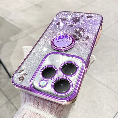 KADEM For Transsion Infinix Hot 40 / 40 Pro Phone Case Rhinestone Flower TPU Kickstand Cover