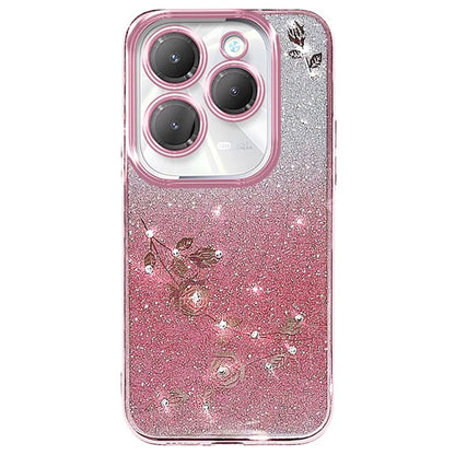 KADEM For Transsion Infinix Hot 40 / Hot 40 Pro Phone Case Flower Glitter TPU Cover with Lanyard