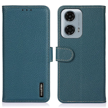 KHAZNEH For Motorola Moto G34 5G Phone Wallet Case Litchi Texture Genuine Cow Leather Flip Cover