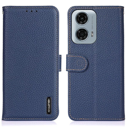 KHAZNEH For Motorola Moto G34 5G Phone Wallet Case Litchi Texture Genuine Cow Leather Flip Cover