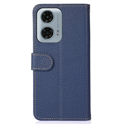 KHAZNEH For Motorola Moto G34 5G Phone Wallet Case Litchi Texture Genuine Cow Leather Flip Cover