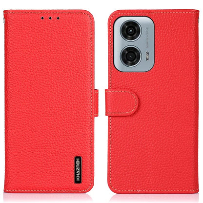 KHAZNEH For Motorola Moto G34 5G Phone Wallet Case Litchi Texture Genuine Cow Leather Flip Cover