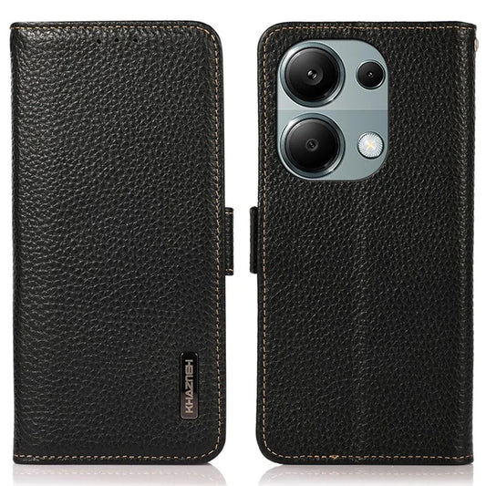 KHAZNEH For Xiaomi Redmi Note 13 4G Wallet Case Genuine Cow Leather+TPU Phone Cover