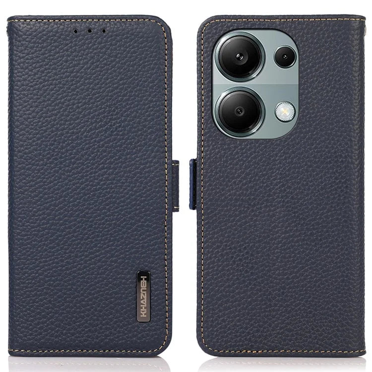 KHAZNEH For Xiaomi Redmi Note 13 4G Wallet Case Genuine Cow Leather+TPU Phone Cover