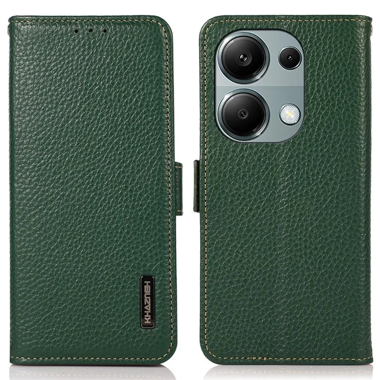 KHAZNEH For Xiaomi Redmi Note 13 4G Wallet Case Genuine Cow Leather+TPU Phone Cover