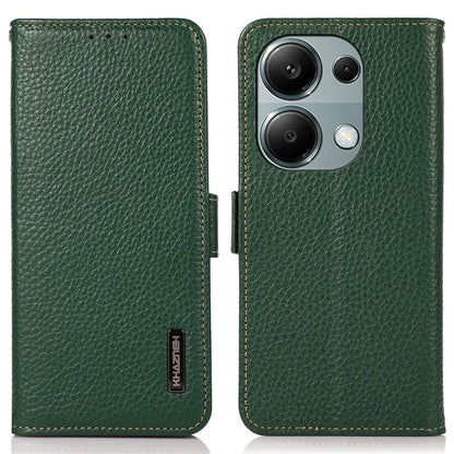 KHAZNEH For Xiaomi Redmi Note 13 4G Wallet Case Genuine Cow Leather+TPU Phone Cover