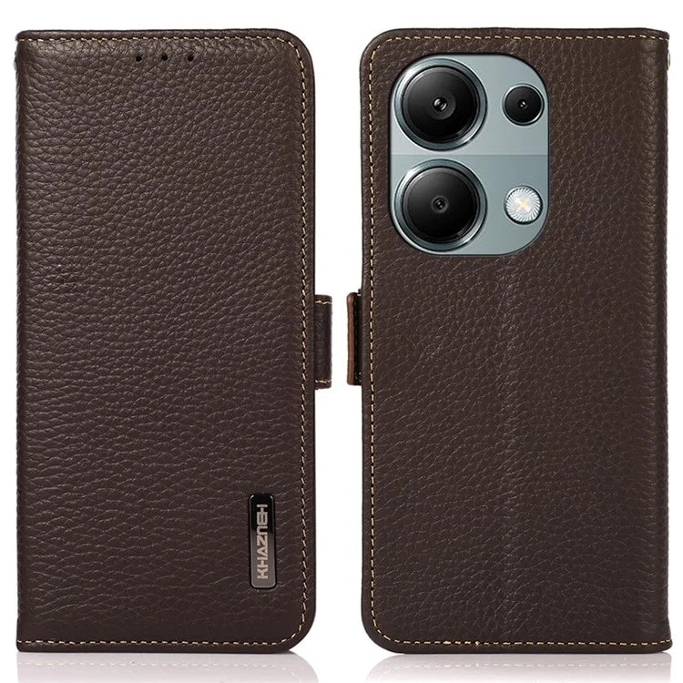 KHAZNEH For Xiaomi Redmi Note 13 4G Wallet Case Genuine Cow Leather+TPU Phone Cover
