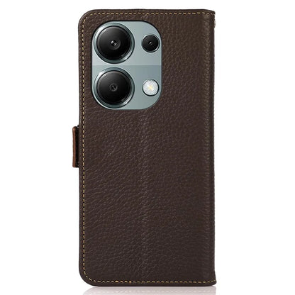 KHAZNEH For Xiaomi Redmi Note 13 4G Wallet Case Genuine Cow Leather+TPU Phone Cover