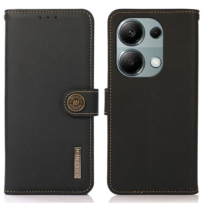 KHAZNEH For Xiaomi Redmi Note 13 4G Case Genuine Cow Leather Phone Wallet Cover RFID Blocking
