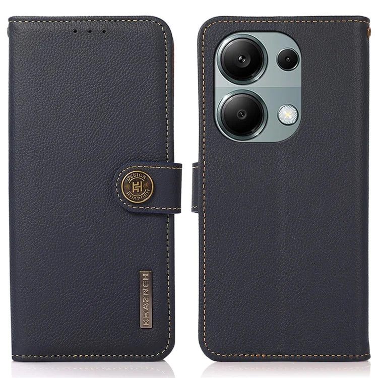 KHAZNEH For Xiaomi Redmi Note 13 4G Case Genuine Cow Leather Phone Wallet Cover RFID Blocking