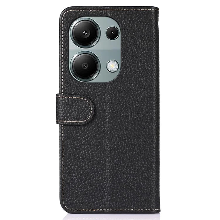 KHAZNEH For Xiaomi Redmi Note 13 4G Magnetic Case Genuine Cow Leather Litchi Texture Phone Cover