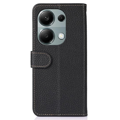 KHAZNEH For Xiaomi Redmi Note 13 4G Magnetic Case Genuine Cow Leather Litchi Texture Phone Cover