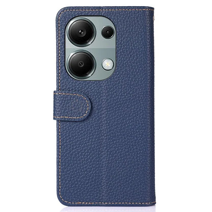KHAZNEH For Xiaomi Redmi Note 13 4G Magnetic Case Genuine Cow Leather Litchi Texture Phone Cover