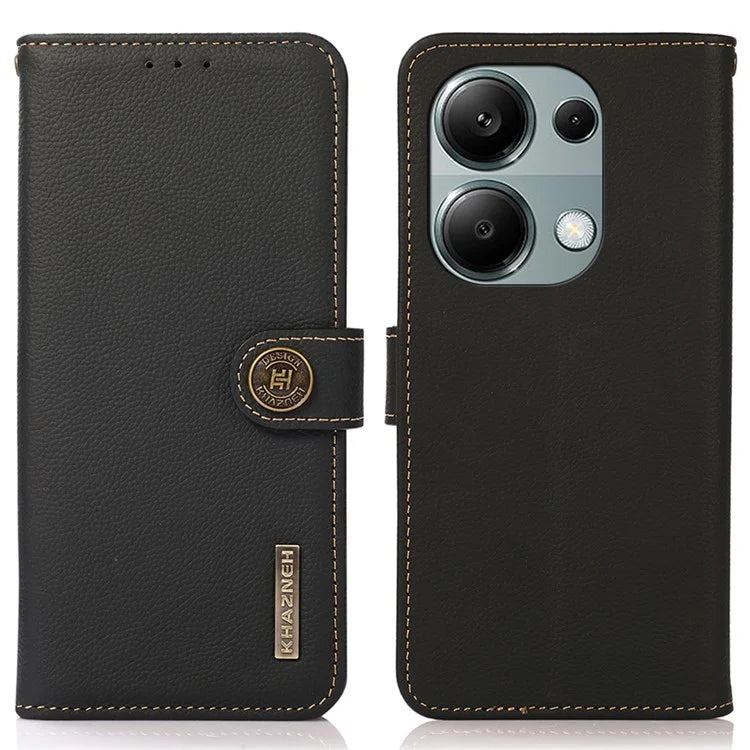 KHAZNEH For Xiaomi Redmi Note 13 Pro 4G / Poco M6 Pro 4G Case Genuine Cow Leather+TPU Stand Phone Cover