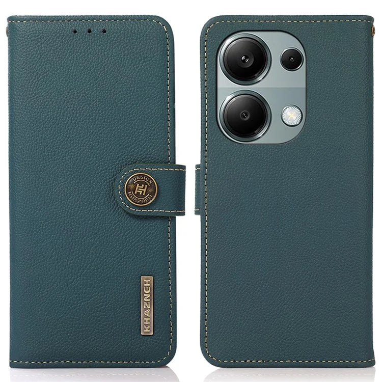KHAZNEH For Xiaomi Redmi Note 13 Pro 4G / Poco M6 Pro 4G Case Genuine Cow Leather+TPU Stand Phone Cover