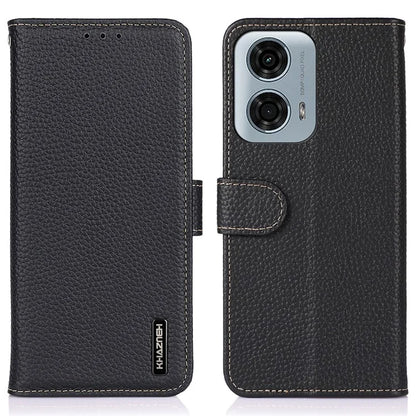 KHAZNEH For Motorola Moto G04 4G / G24 4G Case Viewing Stand Genuine Cow Leather Phone Cover