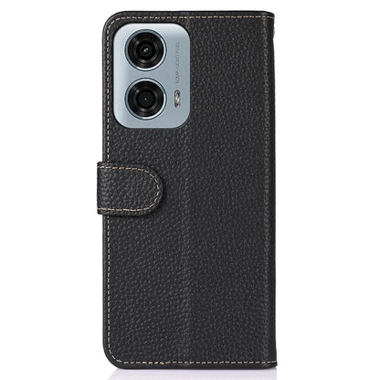 KHAZNEH For Motorola Moto G04 4G / G24 4G Case Viewing Stand Genuine Cow Leather Phone Cover