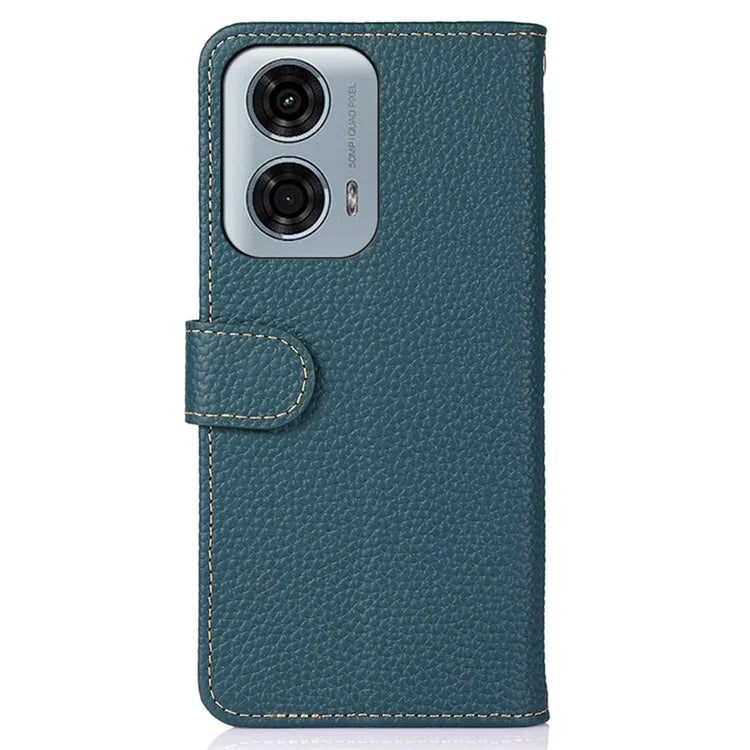 KHAZNEH For Motorola Moto G04 4G / G24 4G Case Viewing Stand Genuine Cow Leather Phone Cover