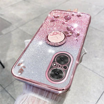 KADEM For Realme C67 4G Cell Phone Case Ring Kickstand Gradient Glitter TPU Cover