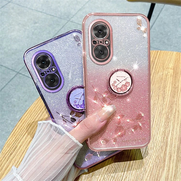 KADEM For Realme C67 4G Cell Phone Case Ring Kickstand Gradient Glitter TPU Cover