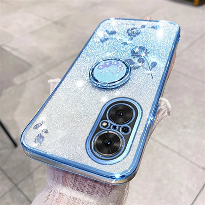 KADEM For Realme C67 4G Cell Phone Case Ring Kickstand Gradient Glitter TPU Cover