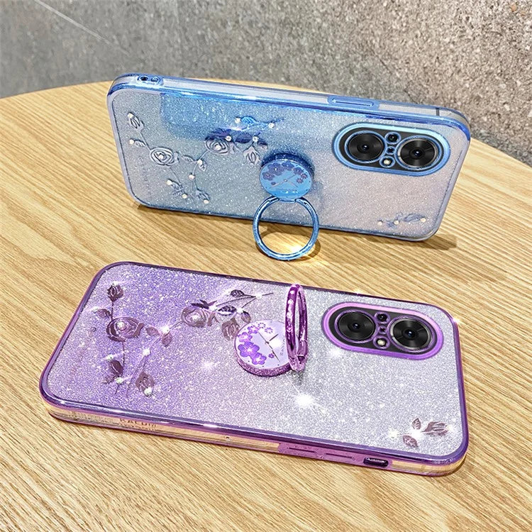 KADEM For Realme C67 4G Cell Phone Case Ring Kickstand Gradient Glitter TPU Cover
