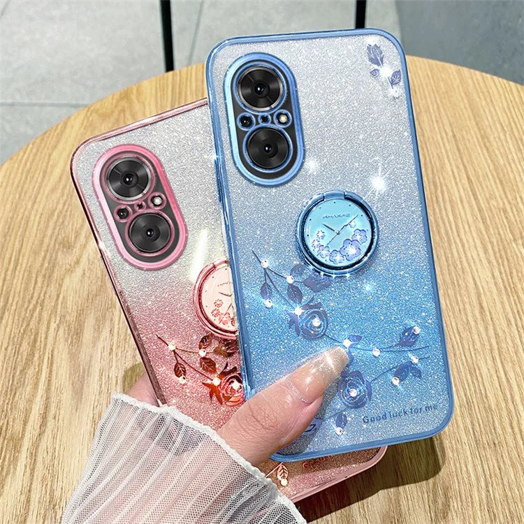 KADEM For Realme C67 4G Cell Phone Case Ring Kickstand Gradient Glitter TPU Cover