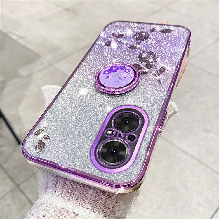 KADEM For Realme C67 4G Cell Phone Case Ring Kickstand Gradient Glitter TPU Cover