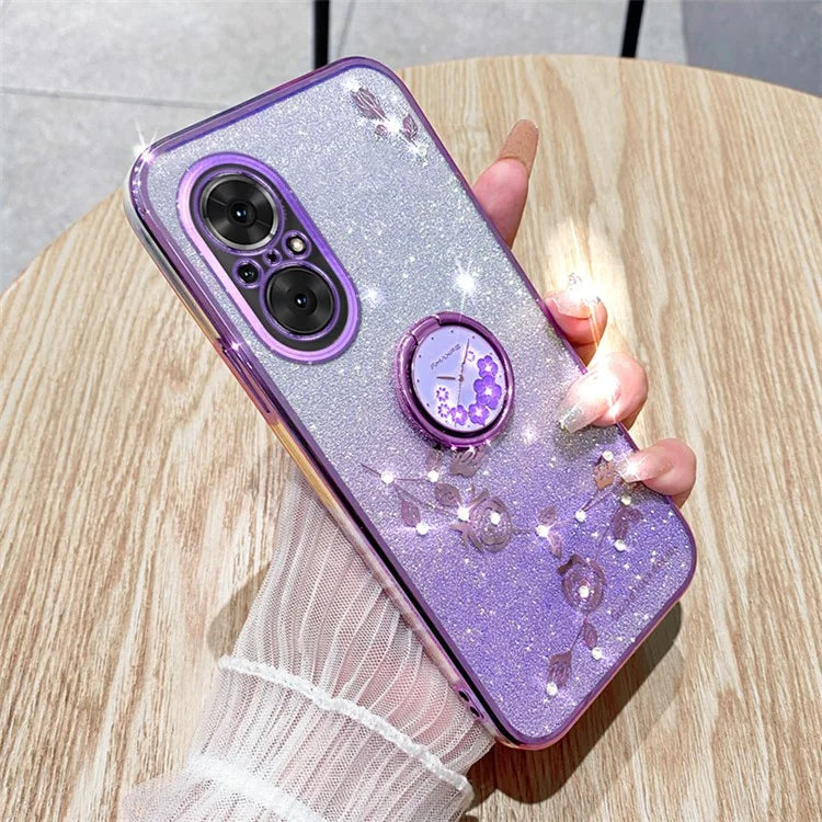 KADEM For Realme C67 4G Cell Phone Case Ring Kickstand Gradient Glitter TPU Cover