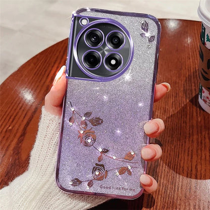 KADEM For OnePlus Ace 3 5G / 12R 5G Flower Design Glitter Phone Case Shockproof TPU Cover