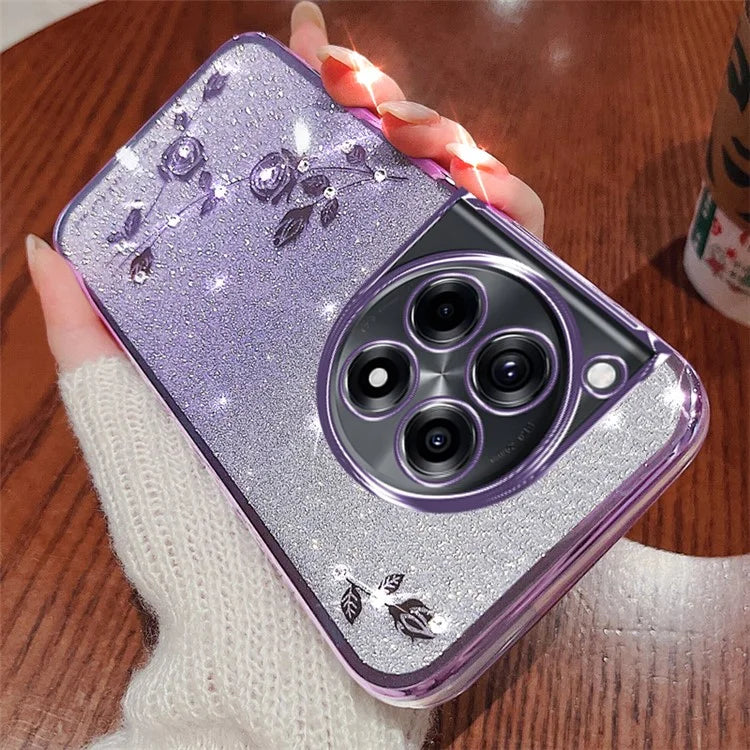 KADEM For OnePlus Ace 3 5G / 12R 5G Flower Design Glitter Phone Case Shockproof TPU Cover
