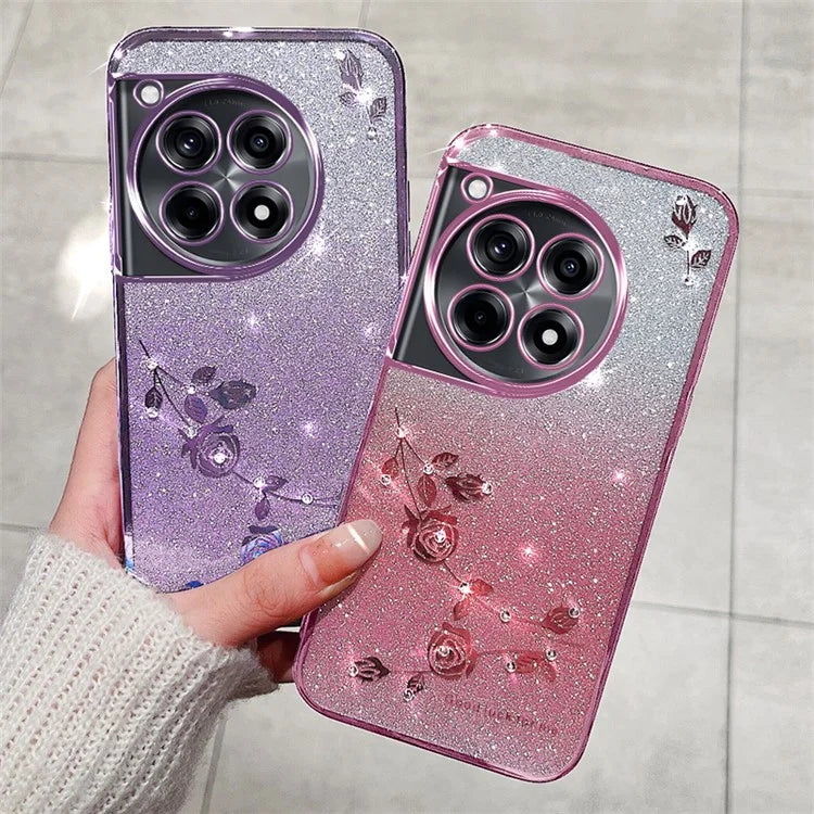 KADEM For OnePlus Ace 3 5G / 12R 5G Flower Design Glitter Phone Case Shockproof TPU Cover