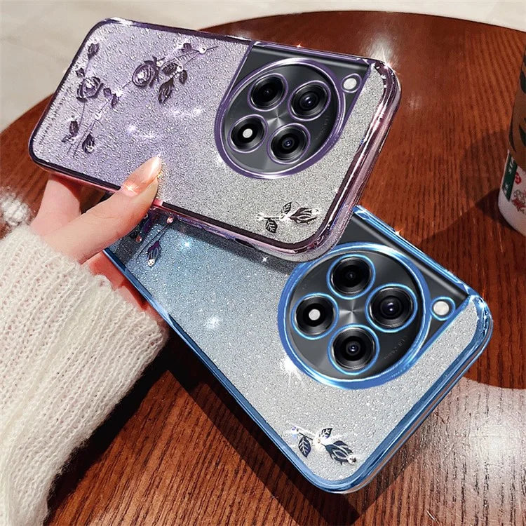 KADEM For OnePlus Ace 3 5G / 12R 5G Flower Design Glitter Phone Case Shockproof TPU Cover