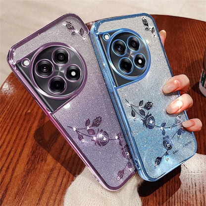 KADEM For OnePlus Ace 3 5G / 12R 5G Flower Design Glitter Phone Case Shockproof TPU Cover