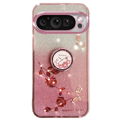 KADEM For Google Pixel 9 Pro Cell Phone Case Ring Kickstand Glitter Shockproof TPU Cover