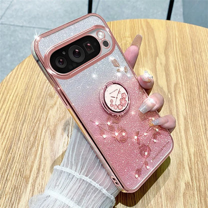 KADEM For Google Pixel 9 Pro Cell Phone Case Ring Kickstand Glitter Shockproof TPU Cover