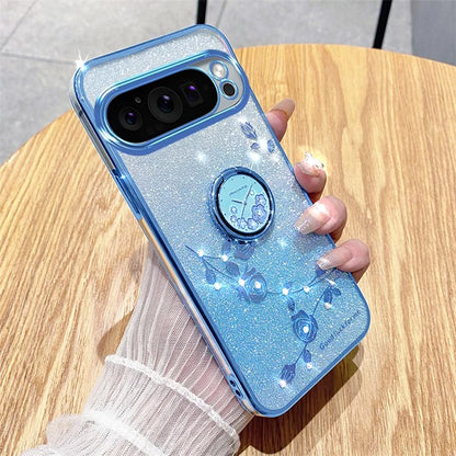 KADEM For Google Pixel 9 Pro Cell Phone Case Ring Kickstand Glitter Shockproof TPU Cover