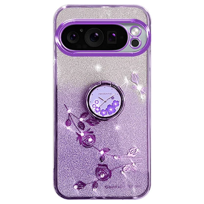 KADEM For Google Pixel 9 Pro Cell Phone Case Ring Kickstand Glitter Shockproof TPU Cover
