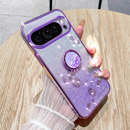 KADEM For Google Pixel 9 Pro Cell Phone Case Ring Kickstand Glitter Shockproof TPU Cover