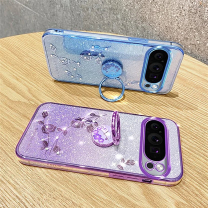 KADEM For Google Pixel 9 Pro Cell Phone Case Ring Kickstand Glitter Shockproof TPU Cover