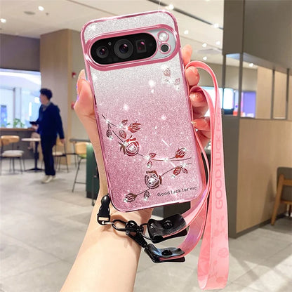 KADEM For Google Pixel 9 Pro Gradient Glitter Case Soft TPU Phone Cover with Lanyard