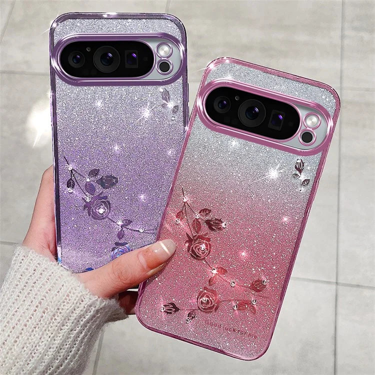 KADEM For Google Pixel 9 Pro Gradient Glitter Case Soft TPU Phone Cover with Lanyard