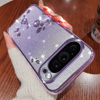 KADEM For Google Pixel 9 Pro Gradient Glitter Case Soft TPU Phone Cover with Lanyard