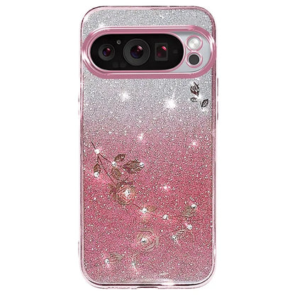 KADEM For Google Pixel 9 Case TPU Cover Rhinestone Flower Phone Protector Gradient Color Design
