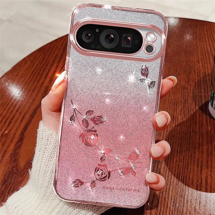 KADEM For Google Pixel 9 Case TPU Cover Rhinestone Flower Phone Protector Gradient Color Design