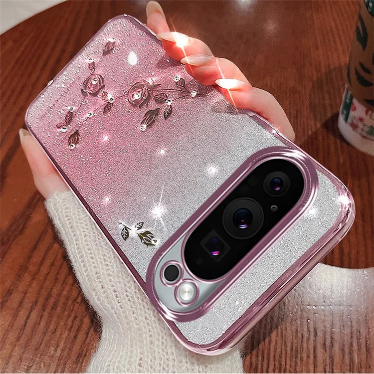 KADEM For Google Pixel 9 Case TPU Cover Rhinestone Flower Phone Protector Gradient Color Design