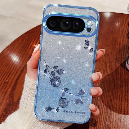 KADEM For Google Pixel 9 Case TPU Cover Rhinestone Flower Phone Protector Gradient Color Design