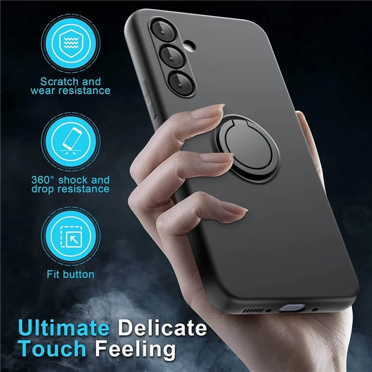 For Samsung Galaxy A05s 4G Kickstand Case Liquid Silicone Cover + 2.5D Arc Edge Tempered Glass Film